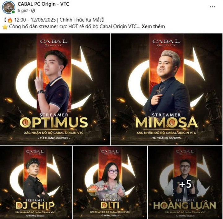 Dàn streamer đình đám xác nhận đổ bộ Cabal Origin VTC tháng 6.