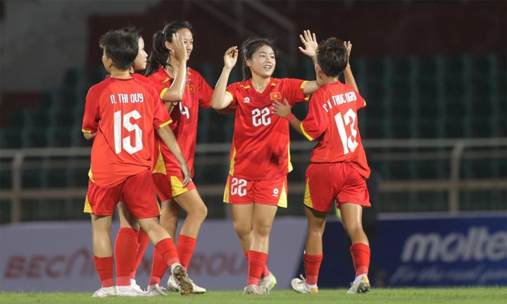 Niềm vui của các cầu thủ U19 nữ Việt Nam. (Ảnh: HFF)