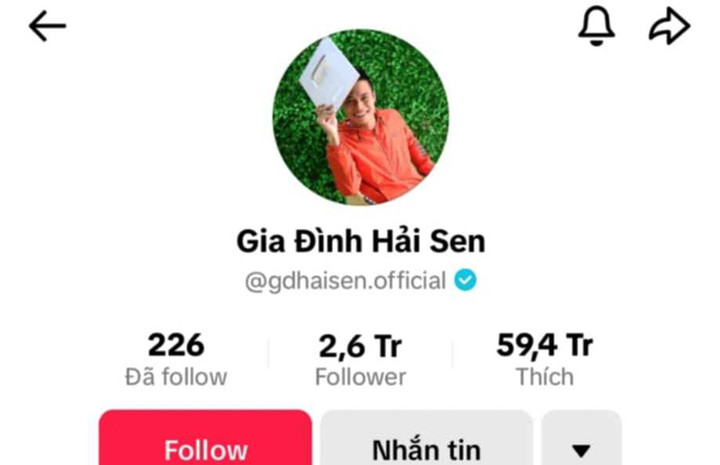 Kênh TikTok 2,6 triệu lượt follow "Gia đình Hải Sen". (Ảnh chụp màn hình)