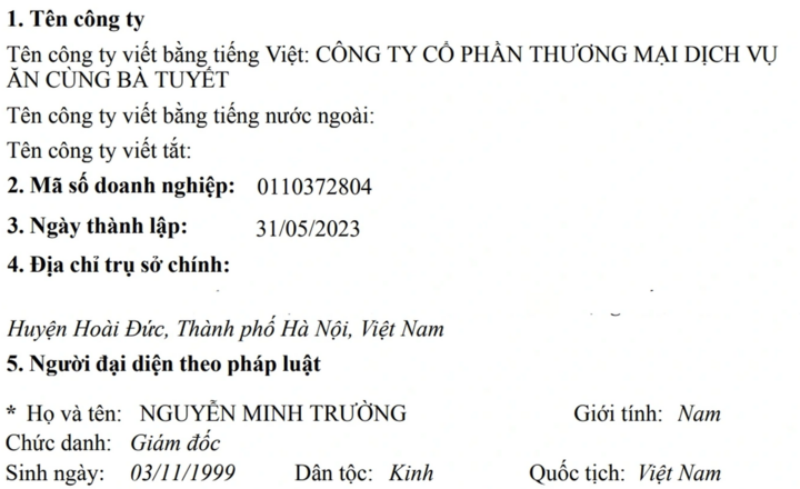 Công ty Ăn Cùng Bà Tuyết hoạt động thế nào trước khi giải thể? - 1