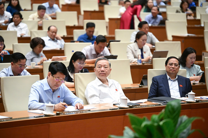 Tổng Bí thư Tô Lâm, Chủ tịch nước Lương Cường và Thủ tướng Phạm Minh Chính tham dự phiên họp của Quốc hội. (Ảnh: quochoi.vn)