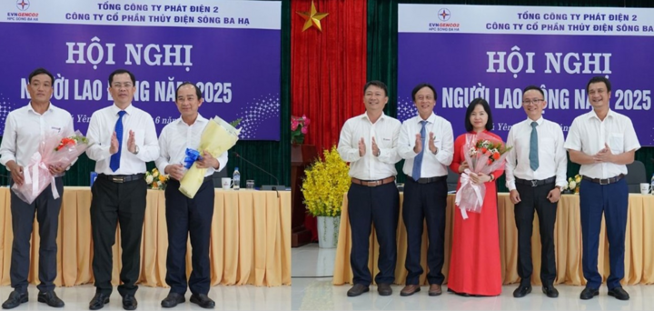 Ban Thanh tra Nhân dân nhiệm kỳ 2025 - 2027 (bên trái) và Tổ đối thoại định kỳ tại nơi làm việc nhiệm kỳ 2025 – 2026 (bên phải) ra mắt Hội nghị.