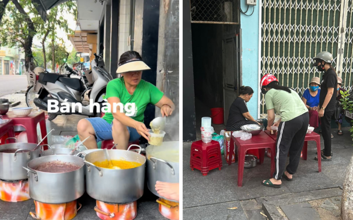 Bà Tài bán cháo từ 6h đến khoảng 8h30 là hết hàng. (Ảnh cắt từ clip)