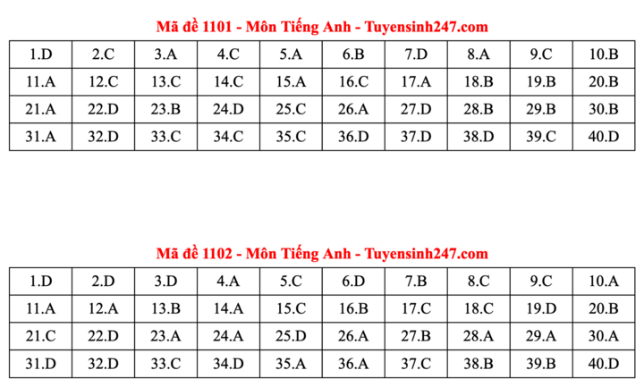 Đáp án đề thi môn tiếng Anh tốt nghiệp THPT năm 2025 tất cả mã đề - 1