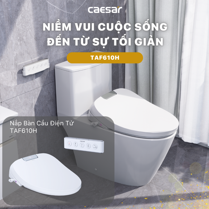 Bàn cầu một khối kết hợp nắp điện tử C1363F + TAF610H của Caesar.