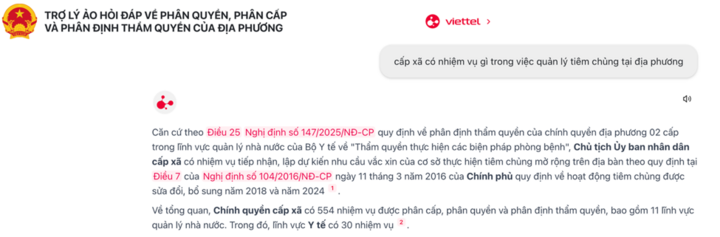 Trợ lý ảo CBCC cung cấp câu trả lời đúng trọng tâm kèm theo dẫn chứng các văn bản pháp luật có liên quan.