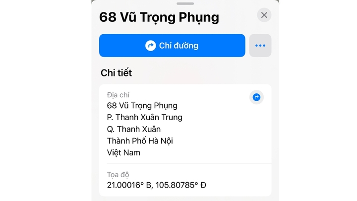 Trên ứng dụng Apple Maps, địa giới hành chính mới về cấp phường vẫn chưa được cập nhật.