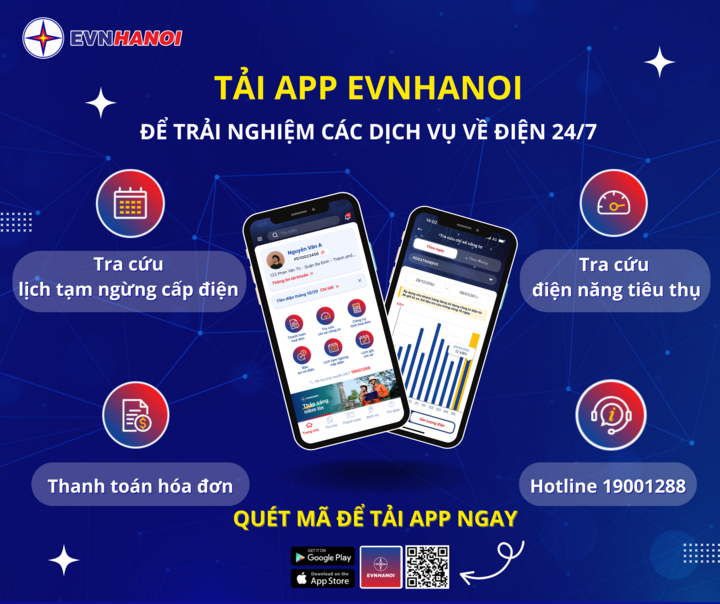 Tải App EVNHANOI để trải nghiệm dịch vụ 24/7.