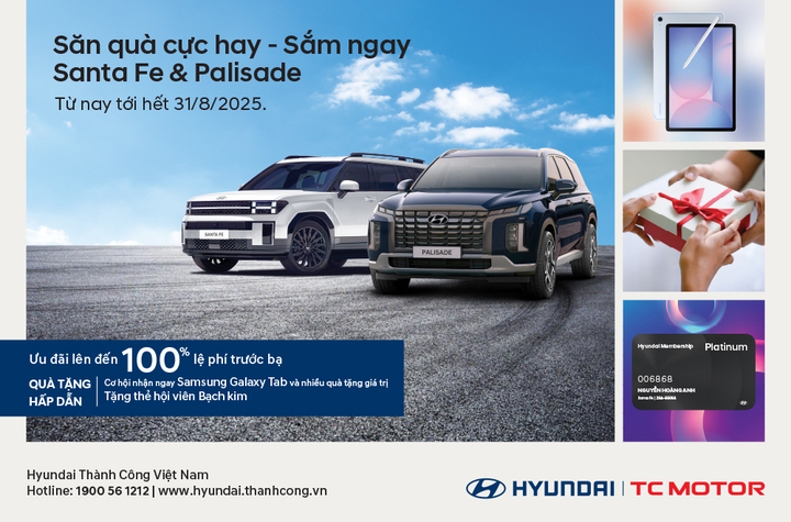 Khách mua xe ô tô Hyndai Santa Fe & Palisade sẽ được tặng 100% lệ phí trước bạ cùng nhiều phần quà giá trị.