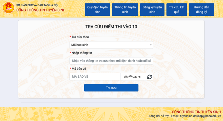 Cổng thông tin tra cứu điểm thi lớp 10 Hà Nội.