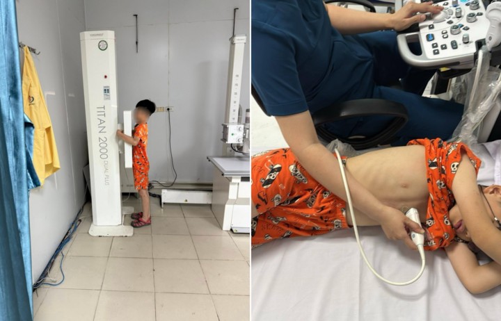 Gia đình chị L. đưa con đi khám sau khi trở về từ trại hè. (Ảnh: NVCC)