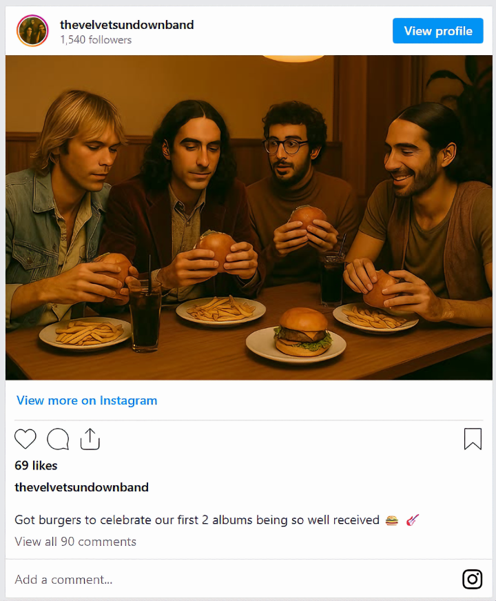 Tài khoản Instagram của The Velvet Sundown mới được thành lập. (Nguồn: Arstechnica)