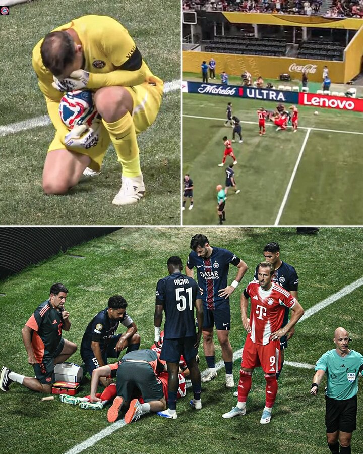 Donnarumma bật khóc, trong khi đó Musiala được các nhân viên y tế chăm sóc.