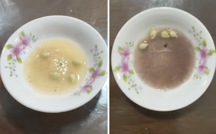 Muối bột canh chuyển sang màu tím khi vắt chanh là bình thường. (Ảnh: TikTok/@pthanh1212)