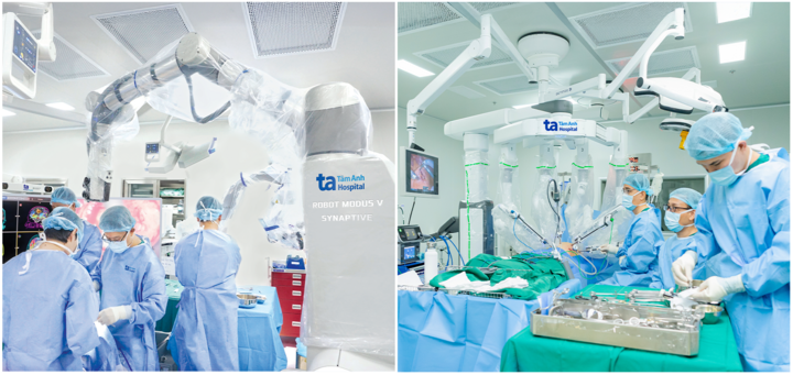 BVĐK Tâm Anh là cơ sở y tế duy nhất tại Việt Nam thực hiện thành công hàng trăm ca phẫu thuật bệnh thần kinh, sọ não, tủy sống… bằng robot Modus V Synaptive ứng dụng trí tuệ nhân tạo (AI).