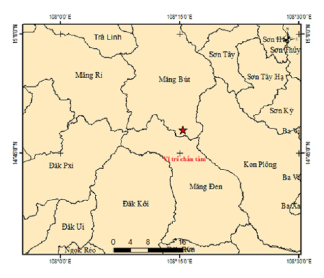 Bản đồ chấn tâm động đất. (Ảnh: Trung tâm Báo tin động đất và cảnh báo sóng thần)