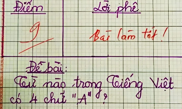 Từ Tiếng Việt nào có 4 chữ A?