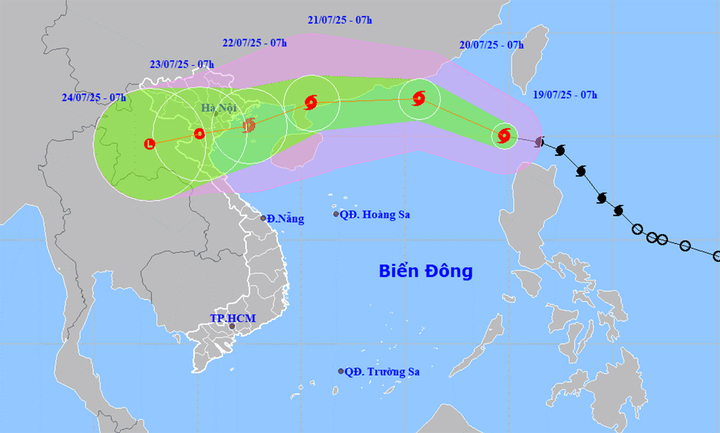 Dự báo đường đi, khu vực ảnh hưởng của bão số 3. (Nguồn: NCHMF)