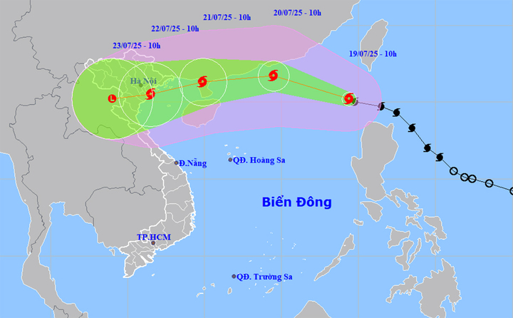 Dự báo đường đi, khu vực ảnh hưởng của bão số 3. (Nguồn: NCHMF)