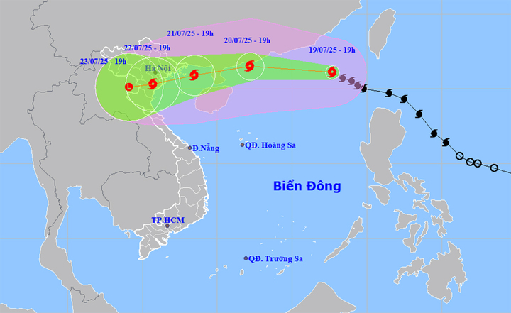 Dự báo đường đi, khu vực ảnh hưởng của bão Wipha. (Nguồn: NCHMF)