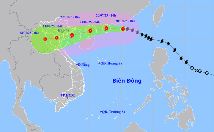 Dự báo đường đi, khu vực ảnh hưởng của bão số 3 Wipha. (Nguồn: NCHMF)