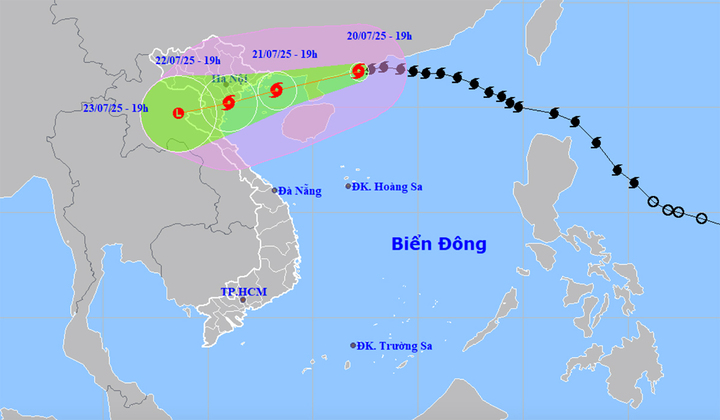 Dự báo đường đi, khu vực ảnh hưởng của bão số 3 Wipha. (Nguồn: NCHMF)