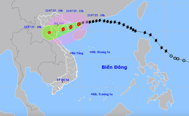 Mapa de pronóstico de la trayectoria e intensidad de la tormenta n.° 3. (Fuente: NCHMF)