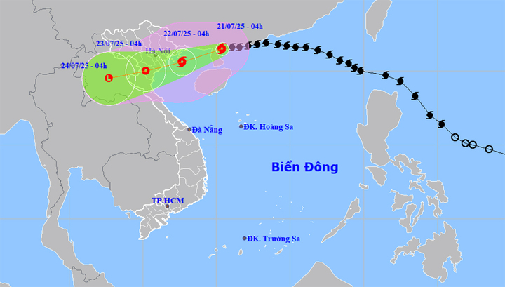 Bản đồ dự báo quỹ đạo và cường độ bão số 3. (Nguồn: NCHMF)