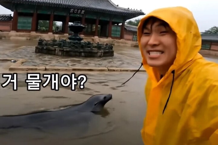 Cảnh ngập lụt tại cung điện Gyeongbokgung được tạo nên từ AI. (Ảnh cắt từ Video, nguồn Youtube)