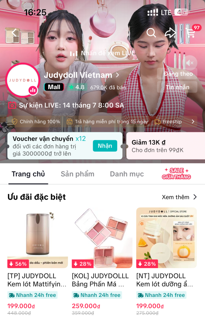 Judydoll Việt Nam trên nền tảng TikTok Shop.