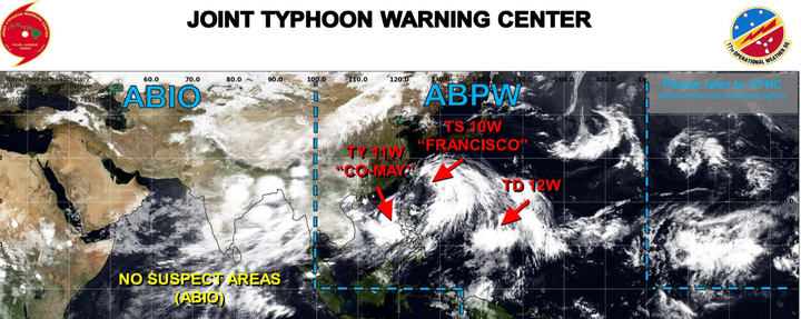 Hình ảnh từ JTWC: Ảnh vệ tinh và vị trí 3 cơn bão sáng 24/7