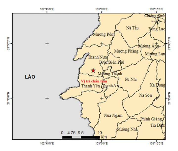 Bản đồ chấn tâm động đất.