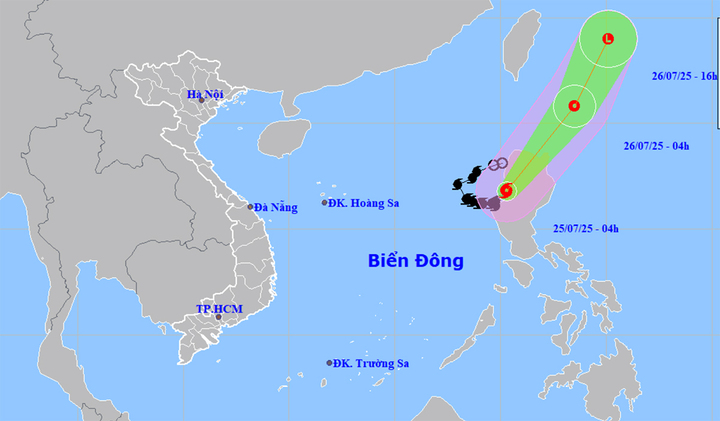Dự báo đường đi, khu vực ảnh hưởng của bão số 4 Cỏ May. (Nguồn: NCHMF)