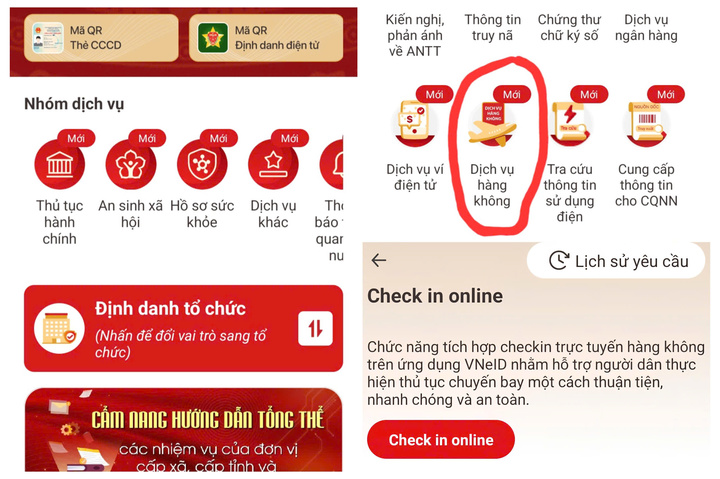 Tính năng "Dịch vụ hàng không" cho phép hành khách thực hiện thủ tục trực tuyến trước chuyến bay. (Ảnh: Minh Hoàn)
