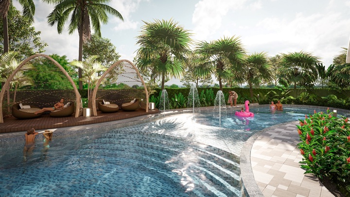 Bể bơi rộng hơn 500 m2 là nơi lý tưởng để thư giãn sau một ngày dài.