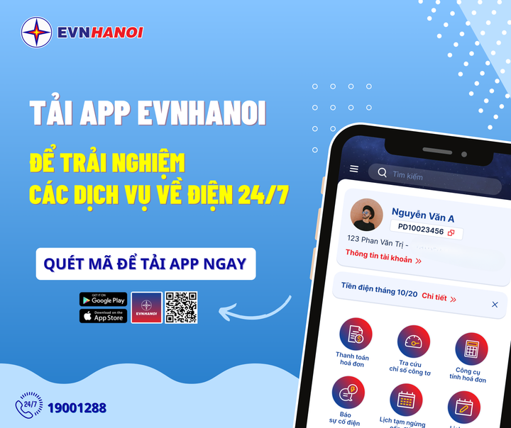 Tải App EVNHANOI để trải nghiệm dịch vụ điện 24/7.