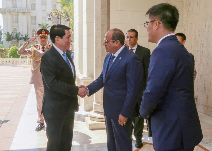 Tổng thống Abdel Fattah Al-Sisi đón Chủ tịch nước Lương Cường.