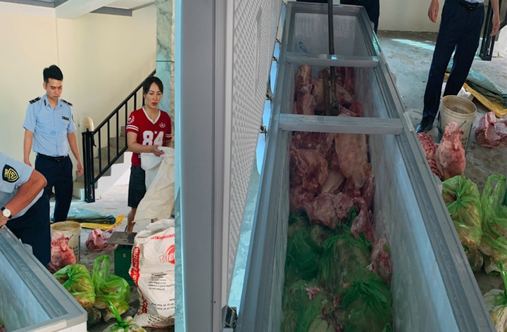 Lực lượng chức năng đang kiểm tra số tang vật thu giữ. (Ảnh: Công an Thanh Hoá)