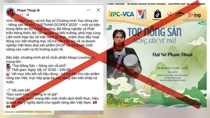 Thông tin Phạm Thoại đảm nhận vai trò Đại sứ Chương trình Top nông sản - Nông sản về phố là không chính xác.
