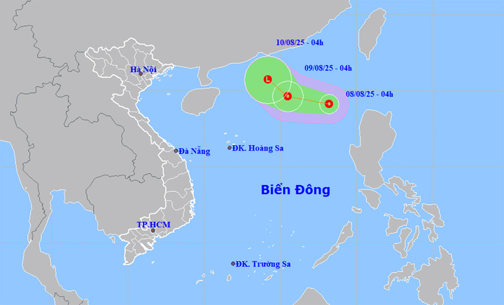 Bản đồ dự báo quỹ đạo và cường độ của áp thấp nhiệt đới. (Nguồn: NCHMF)