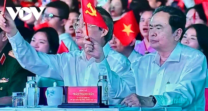 Chủ tịch Quốc hội Trần Thanh Mẫn dự chương trình tại điểm cầu TP.HCM. (Ảnh: Ngọc Xuân)