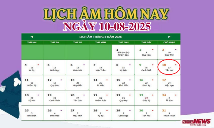 Xem lịch âm hôm nay ngày 10/8/2025.