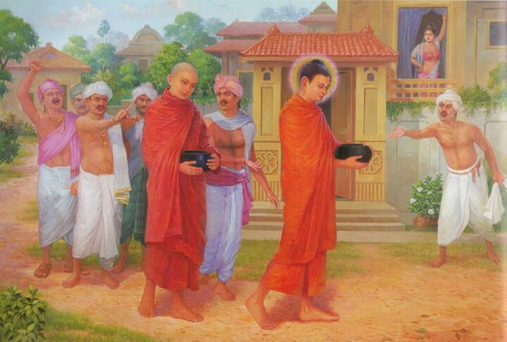 Đức Phật và Tăng đoàn cũng từng gặp sự chửi bới, vu khống khi đi khất thực. (Ảnh: Phatgiao.org)