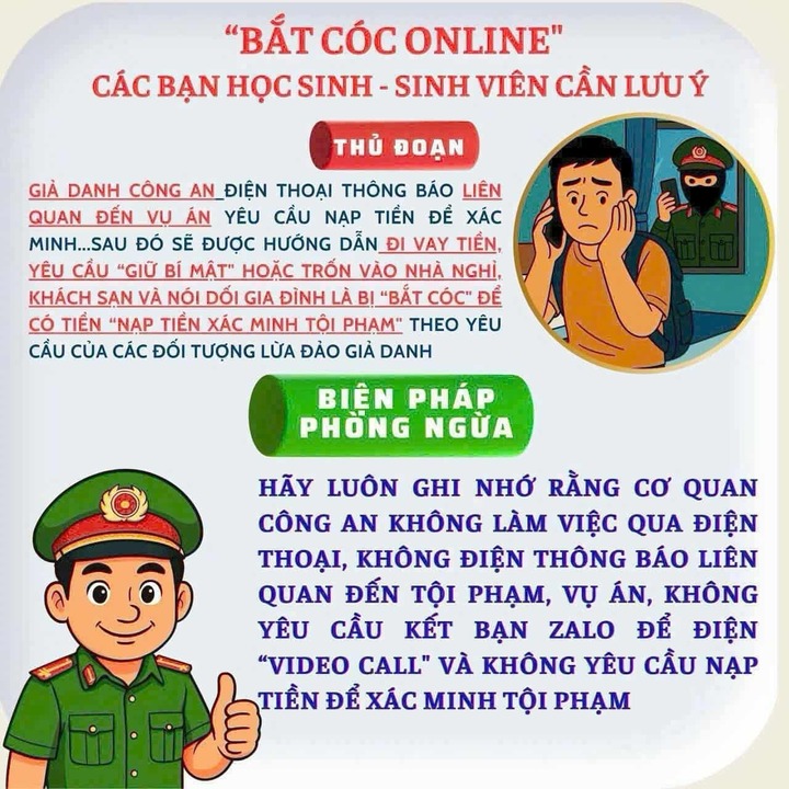 Khuyến cáo của cơ quan chức năng về thủ đoạn lừa đảo dàn dựng kịch bản "bắt cóc online". (Nguồn: BCA)