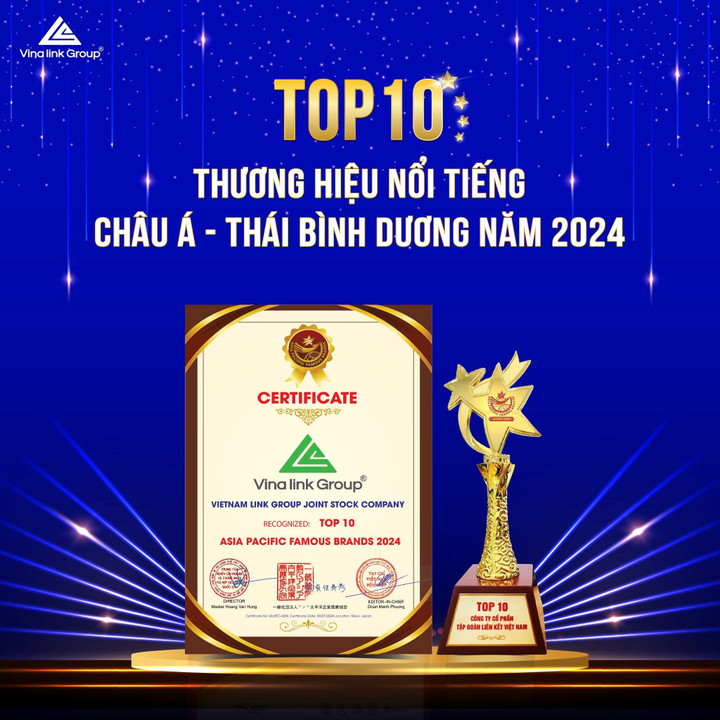 Gần đây nhất, Vinalink Group đạt giải thưởng “Top 10 thương hiệu nổi tiếng châu Á - Thái Bình Dương”.