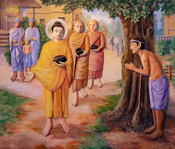 Đức Phật đi khất thực cùng tăng đoàn. (Ảnh minh họa: Phatgiao.org)