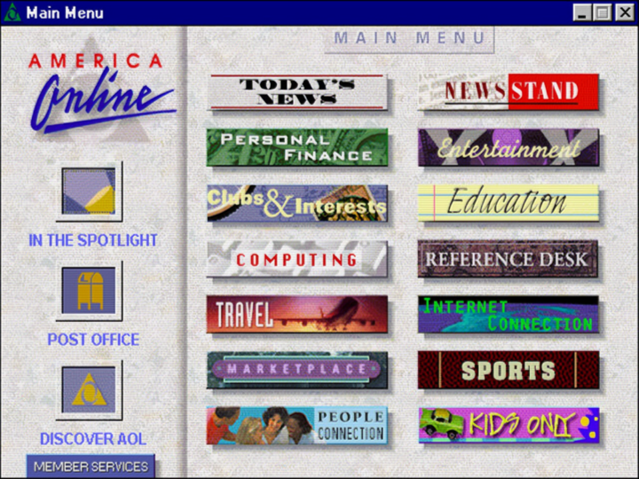Ảnh chụp màn hình phiên bản 2.5 của America Online năm 1995. (Nguồn: Ars)