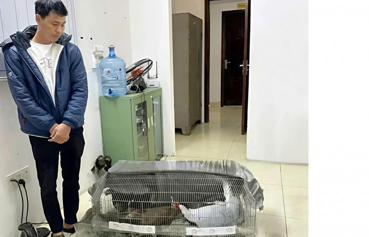 Bị cáo Thái Khắc Thành bên tang vật.