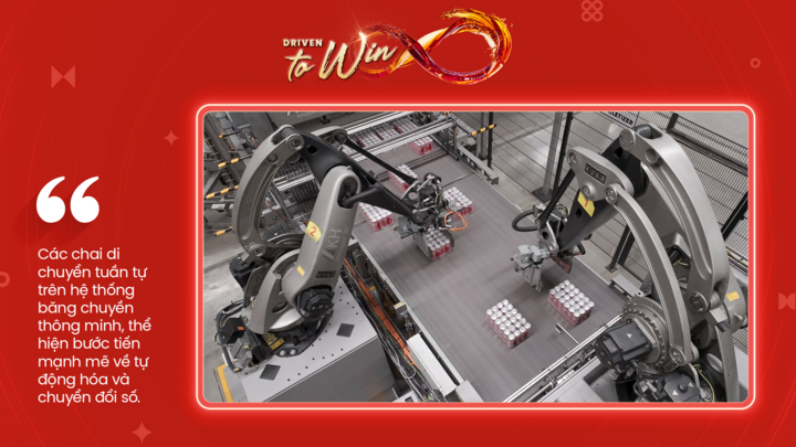 Trong khu vực sản xuất, 5 dây chuyền chiết rót hoạt động liên tục với công suất đến 1 tỷ lít đồ uống/năm. Nhà máy tích hợp công nghệ mô phỏng kho hàng (digital twin), hệ thống thông tin sản xuất thời gian thực (MIS) và giám sát an toàn bằng AI (Intenseye), nhằm tối ưu năng suất và kiểm soát chất lượng.