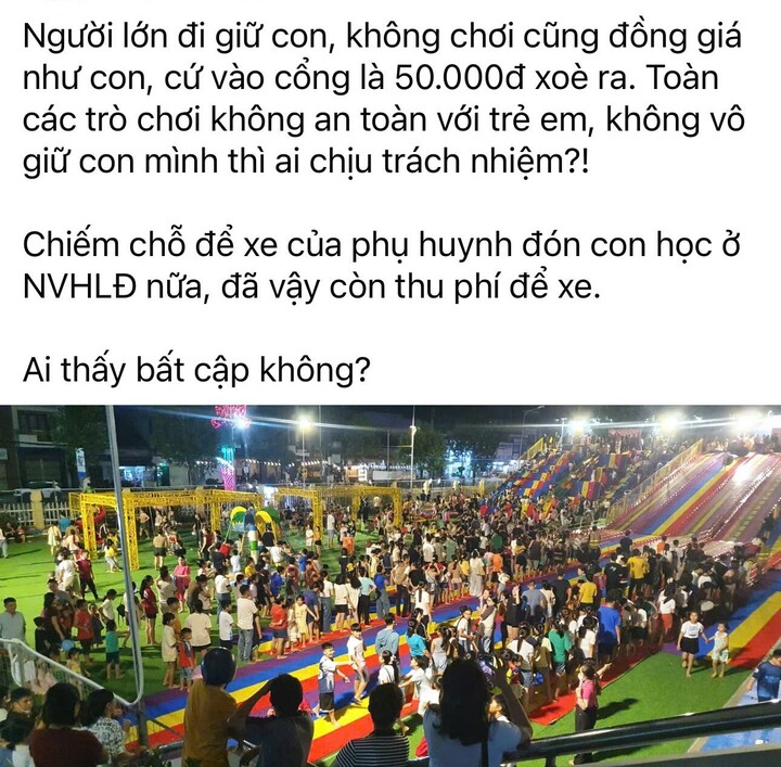 Phụ huynh bức xúc trước hoạt động của khu vui chơi tại Nhà Văn hóa Lao động tỉnh Quảng Ngãi.